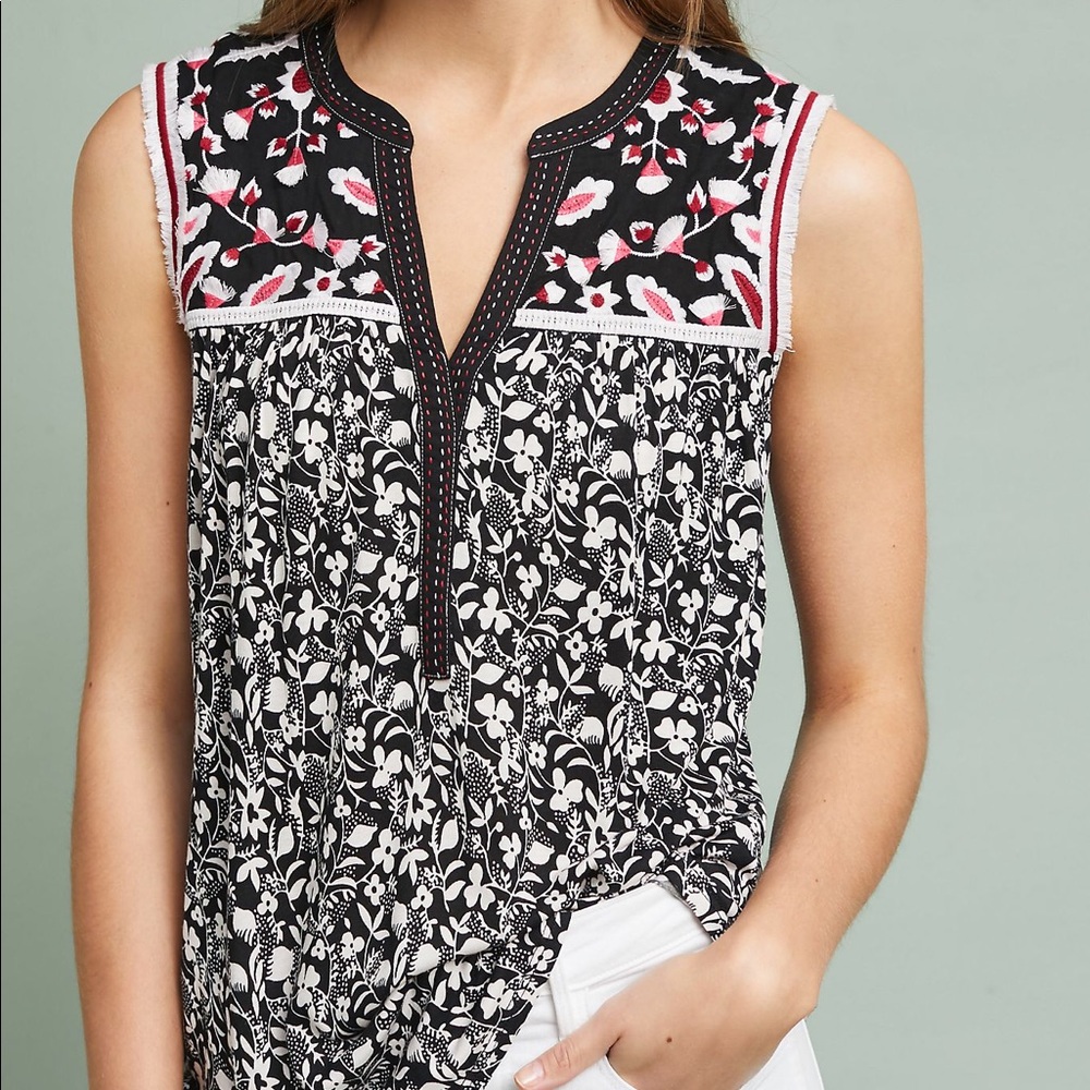 NWOT Floral Embroidered Anthropologie Austin Tank
